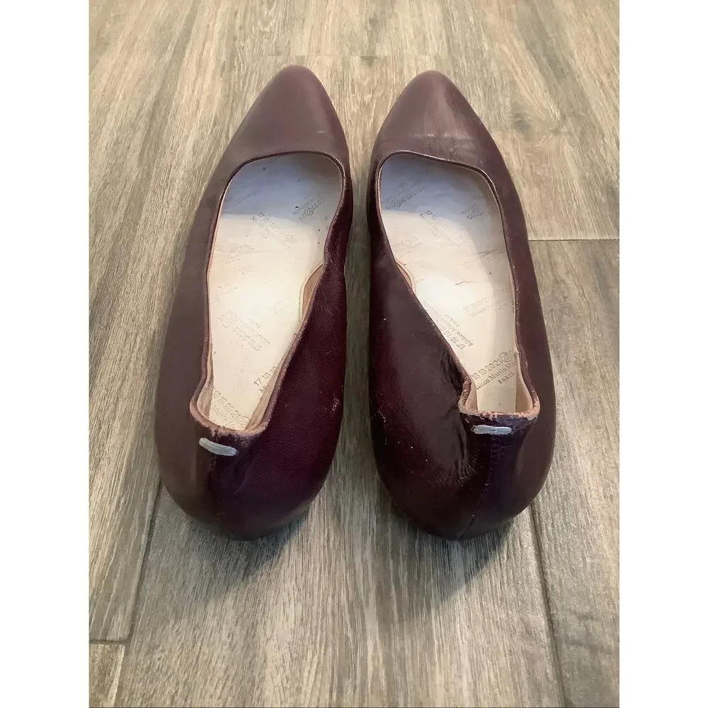 Maison Margiela Women's 8 Brown Leather Slip On Ballerina Flats Italian B11-2